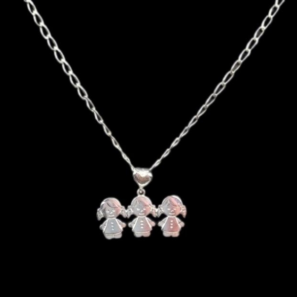 925 sterling silver three girls pendant necklace‎